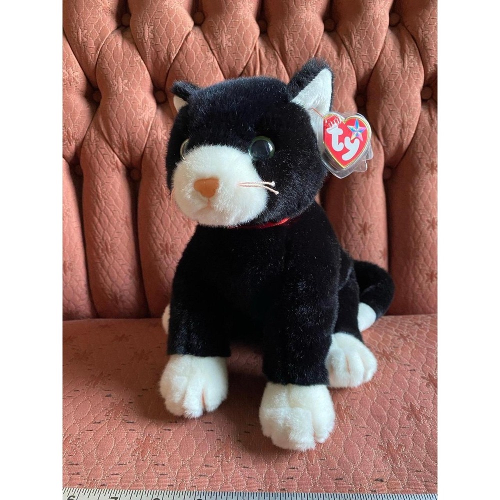 Ty Beanies Buddies Zip Black White Cat Animal Plush Toy 17" Head Tail s52